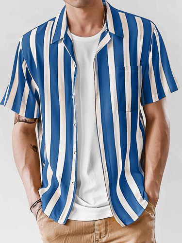 Mens Striped Chest Pocket Casual Short Sleeve Shirts - ChArmkpR - Modalova