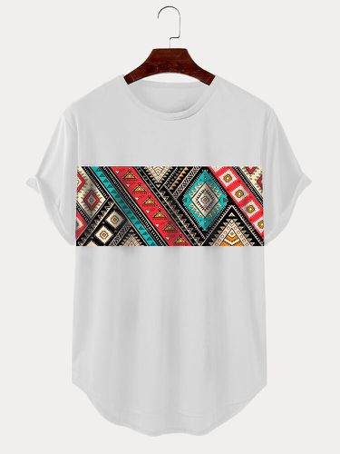 Camisetas de manga corta con dobladillo curvado y estampado geométrico étnico para hombre Invierno - ChArmkpR - Modalova