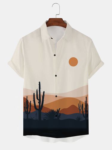 Camisas de manga corta con botones y estampado de desierto de cactus para hombre - ChArmkpR - Modalova