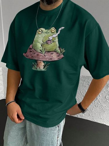 Camisetas de manga corta para hombre Japanese Frog Planta Print Crew Cuello Invierno - ChArmkpR - Modalova