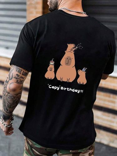 Camisetas de manga corta con estampado en la espalda y letras de animales de dibujos animados para hombre Cuello Inviern - ChArmkpR - Modalova