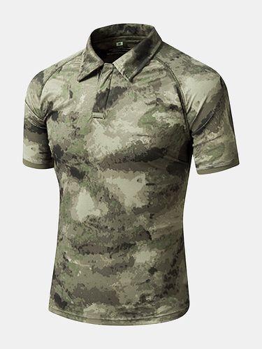 Hombre Camo Print Business Half Botones Soft Polos de trabajo transpirables Camisas - ACHIOOWA - Modalova
