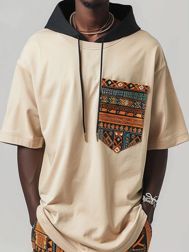 Mens Geometric Ethnic Pattern Hooded Casual Short Sleeve T-Shirts - ChArmkpR - Modalova