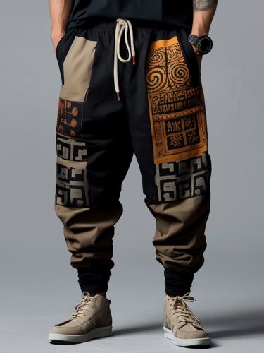 Hombre Étnico Tribal Patrón Bloque de color Patchwork Cordón en la cintura Pantalones Invierno - ChArmkpR - Modalova