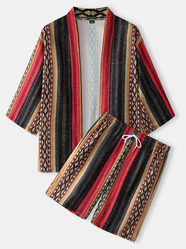 Kimono con estampado de rayas geométricas para hombre Estilo étnico Trajes de dos piezas - ChArmkpR - Modalova