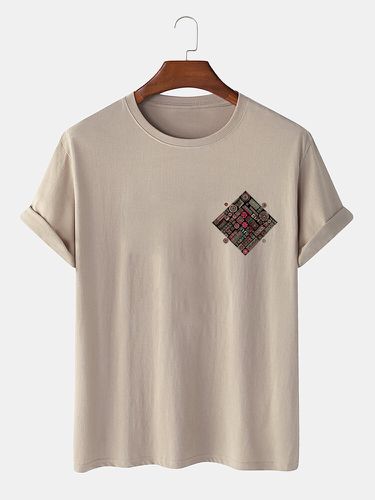 Camisetas de algodón de manga corta con estampado geométrico étnico en el pecho para hombre - ChArmkpR - Modalova