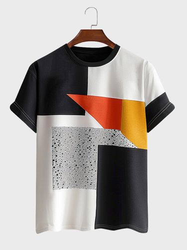 Mens Irregular Color Block Patchwork Short Sleeve T-Shirts - ChArmkpR - Modalova