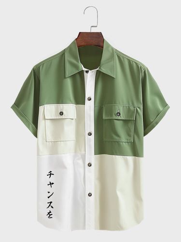 Camisas de manga corta con bolsillo con solapa y estampado japonés de patchwork de bloques de color para hombre - ChArmkpR - Modalova