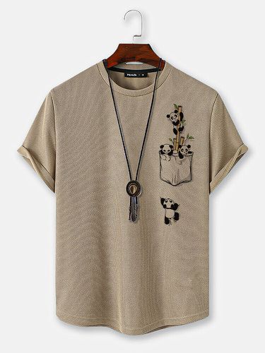 Mens Cartoon Panda Bamboo Print Knit Short Sleeve T-Shirts - ChArmkpR - Modalova