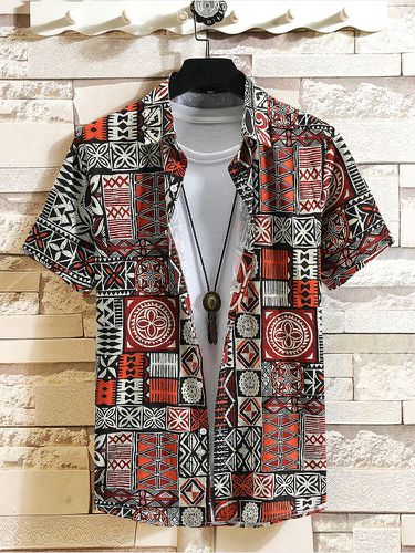 Camisas de manga corta con cuello de solapa Patrón geométricas étnicas para hombre - ChArmkpR - Modalova