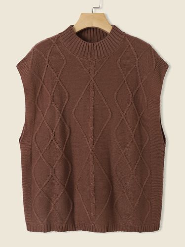 Suéter de cuello redondo sin mangas de punto de cable liso Cuello para Mujer - Selfsow - Modalova