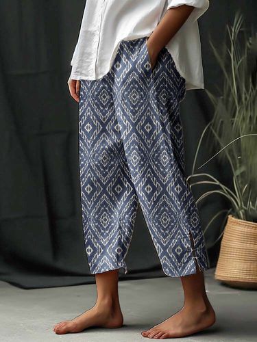 Women Vintage Argyle Print Vacation Cropped Pants With Pocket - ZANZEA - Modalova