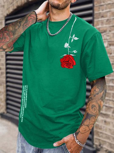 Camisetas de manga corta con estampado de rosas y letras para hombre Cuello - ChArmkpR - Modalova