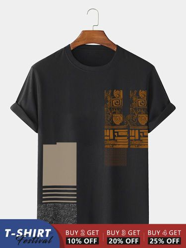 Mens Ethnic Geometric Mix Print Crew Neck Short Sleeve T-Shirts - ChArmkpR - Modalova