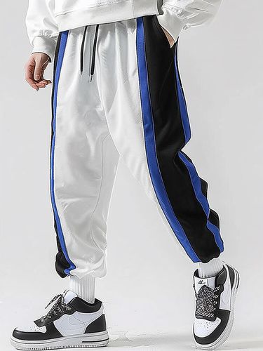 Bolsillos laterales con patchwork de rayas laterales para hombre Cintura con cordón Pantalones - ChArmkpR - Modalova