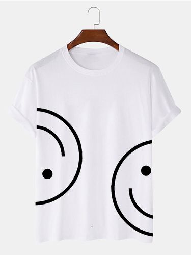 Mens Smile Face Print Crew Neck Casual Short Sleeve T-Shirts Winter - ChArmkpR - Modalova