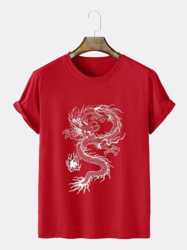 Mens Chinese Dragon Print Crew Neck Short Sleeve T-Shirts Winter - ChArmkpR - Modalova