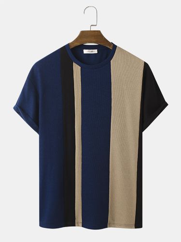 Mens Knitted Contrasting Color Stitching Short Sleeve T-Shirt - ChArmkpR - Modalova