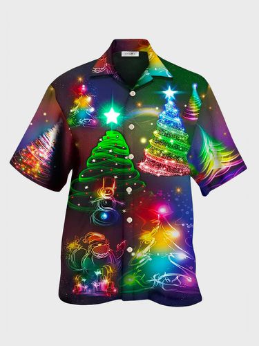 Mens Ombre Christmas Tree Print Lapel Short Sleeve Shirts - ChArmkpR - Modalova