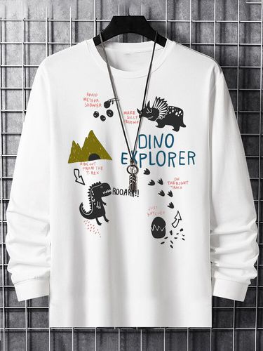 Camisetas de manga larga para hombre con estampado de letras y animales de dibujos animados Cuello Invierno - ChArmkpR - Modalova