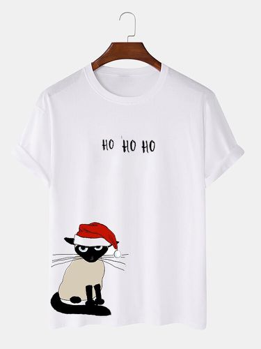 Camisetas de manga corta con estampado navideño para hombre Sombrero Gato Cuello - ChArmkpR - Modalova