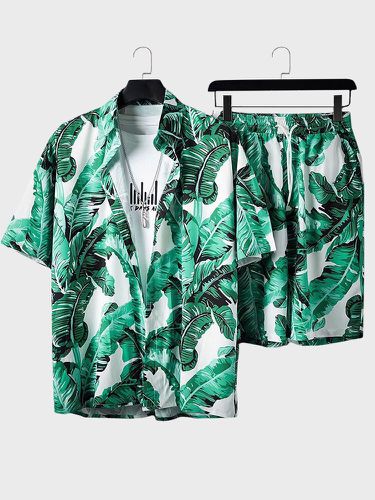 Mens Leaf Print Casual Short Sleeve Two Pieces Outfits - ChArmkpR - Modalova