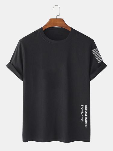 Mens Japanese Letter Print Crew Neck Short Sleeve T-Shirts - ChArmkpR - Modalova