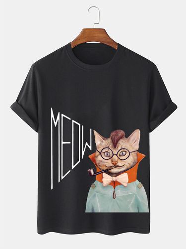 Camisetas de manga corta para hombre con dibujos animados Gato y gráfico de figura Cuello Invierno - ChArmkpR - Modalova