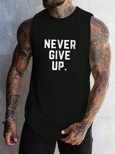 Camiseta sin mangas con estampado de eslogan y letras para hombre Cuello - ChArmkpR - Modalova