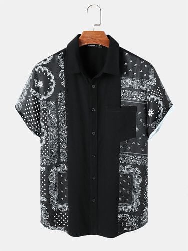 Camisas de manga corta de algodón con estampado de bufanda Paisley monocromática para hombre - Mensclo - Modalova