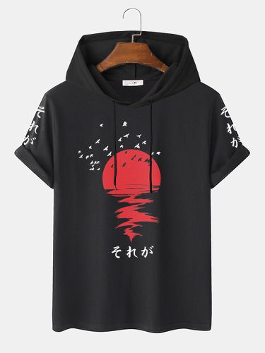 Camisetas con capucha y cordón de manga corta con estampado japonés Red Sun para hombre - ChArmkpR - Modalova