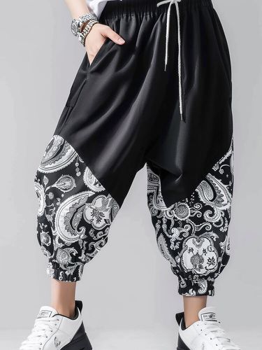 Bolsillos laterales con estampado de cachemira étnico para hombre sueltos Pantalones - ChArmkpR - Modalova