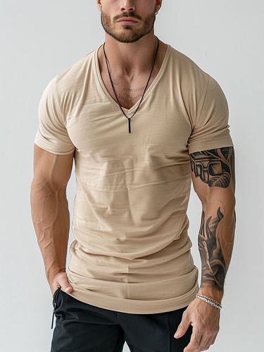 Camisetas de manga corta con cuello en V informales sólidas para hombre - ChArmkpR - Modalova
