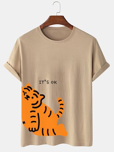 Camisetas informales de manga corta para hombre con estampado de tigre de dibujos animados Cuello invierno - ChArmkpR - Modalova