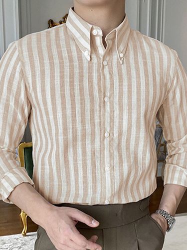 Mens Striped Button Down Collar Long Sleeve Shirt - INCERUN - Modalova