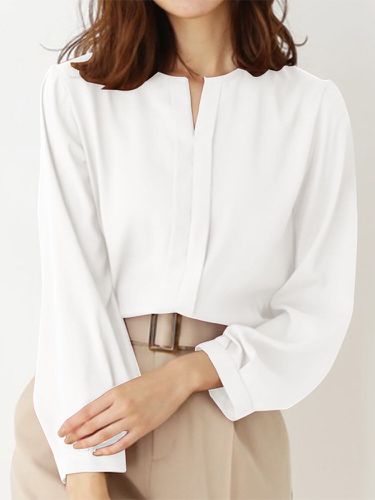 Blusa lisa de manga larga con muesca Cuello para Mujer - ZANZEA - Modalova