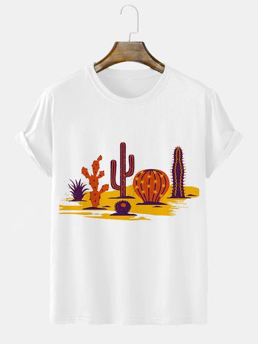 Mens Cactus Print Crew Neck Short Sleeve T-Shirts - ChArmkpR - Modalova
