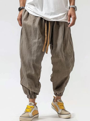 Mens Casual Solid Color Texture Drawstring Pants - ChArmkpR - Modalova