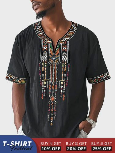 Camisetas de manga corta con muescas y retales Patrón geométricas étnicas para hombre Cuello - ChArmkpR - Modalova