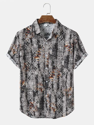Camisas de manga corta con botones y estampado geométrico vendimia para hombre - ChArmkpR - Modalova