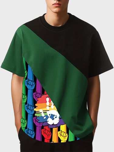 Mens Colorful Hand Print Crew Neck Casual Short Sleeve T-Shirts - ChArmkpR - Modalova