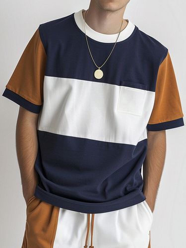 Camisetas informales de manga corta con estampado tricolor para hombre Cuello - ChArmkpR - Modalova