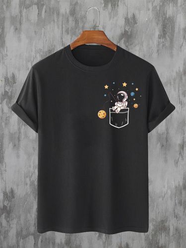Camiseta de manga corta para hombre con diseño de astronauta de dibujos animados Patrón Crew Cuello - ChArmkpR - Modalova