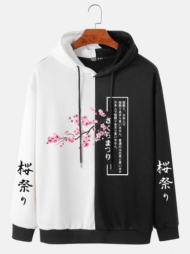 Sudaderas con capucha con cordón de patchwork de dos tonos con estampado japonés de flores de cerezo para hombre - ChArmkpR - Modalova