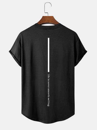 Camisetas de manga corta con dobladillo curvado y estampado en la espalda con eslogan de línea para hombre - ChArmkpR - Modalova