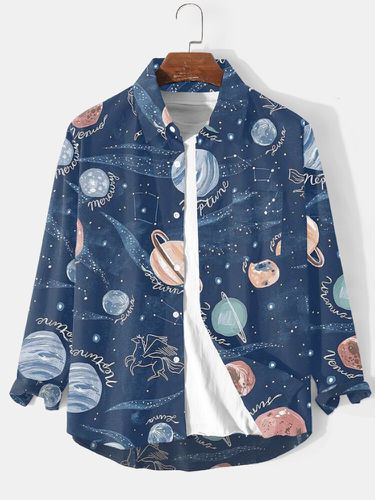 Camisas de manga larga con solapa y estampado de planetas galaxia para hombre Invierno - ChArmkpR - Modalova