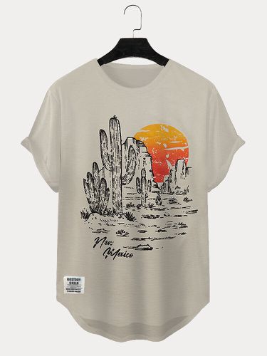 Camisetas de manga corta con dobladillo curvo y estampado de paisaje de cactus para hombre - ChArmkpR - Modalova