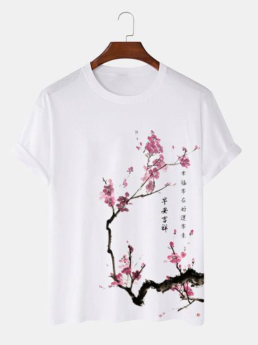 Camisetas de manga corta con estampado de ciruela china Bossom para hombre Cuello - ChArmkpR - Modalova