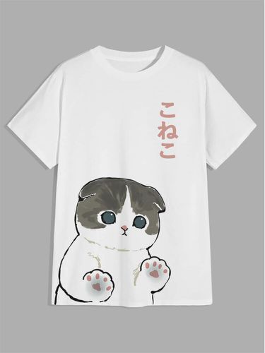 Camisetas de manga corta con estampado japonés lindo Gato Crew Cuello para hombre - ChArmkpR - Modalova