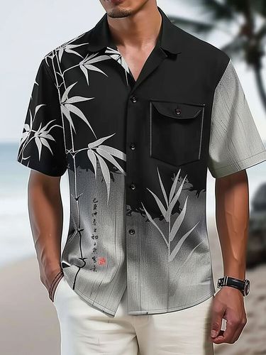 Camisas informales de manga corta con bolsillo en el pecho y estampado de bambú para hombre - ChArmkpR - Modalova